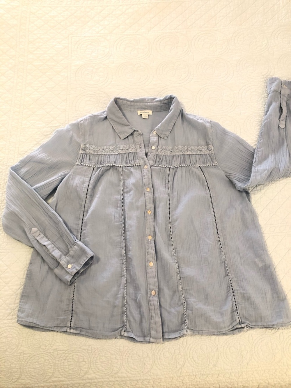 Light Blue Cotton Button-Down Peasant Blouse
